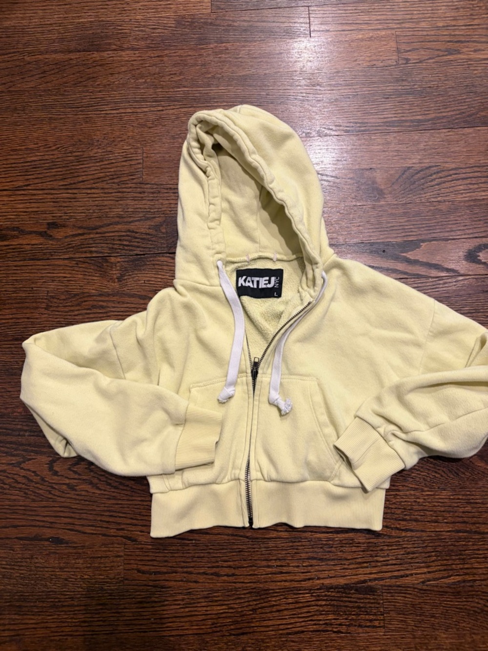 Katie J NYC Pale Yellow Cropped Zip Hoodie
